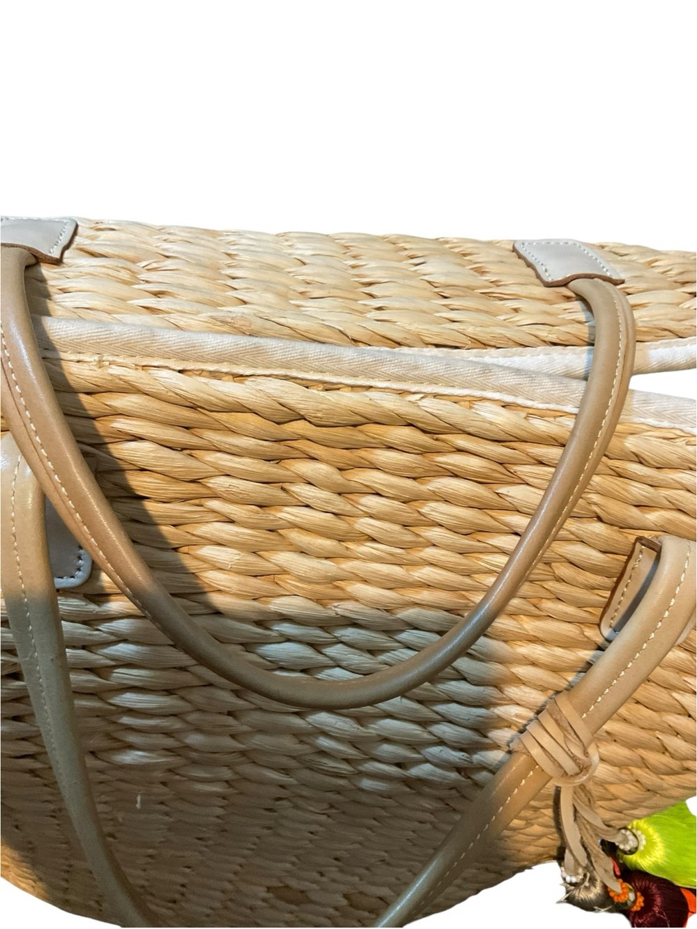 India Hicks Natural Straw Tote with Neon Yellow & Deep Red Tassel - Picture 5 of 16